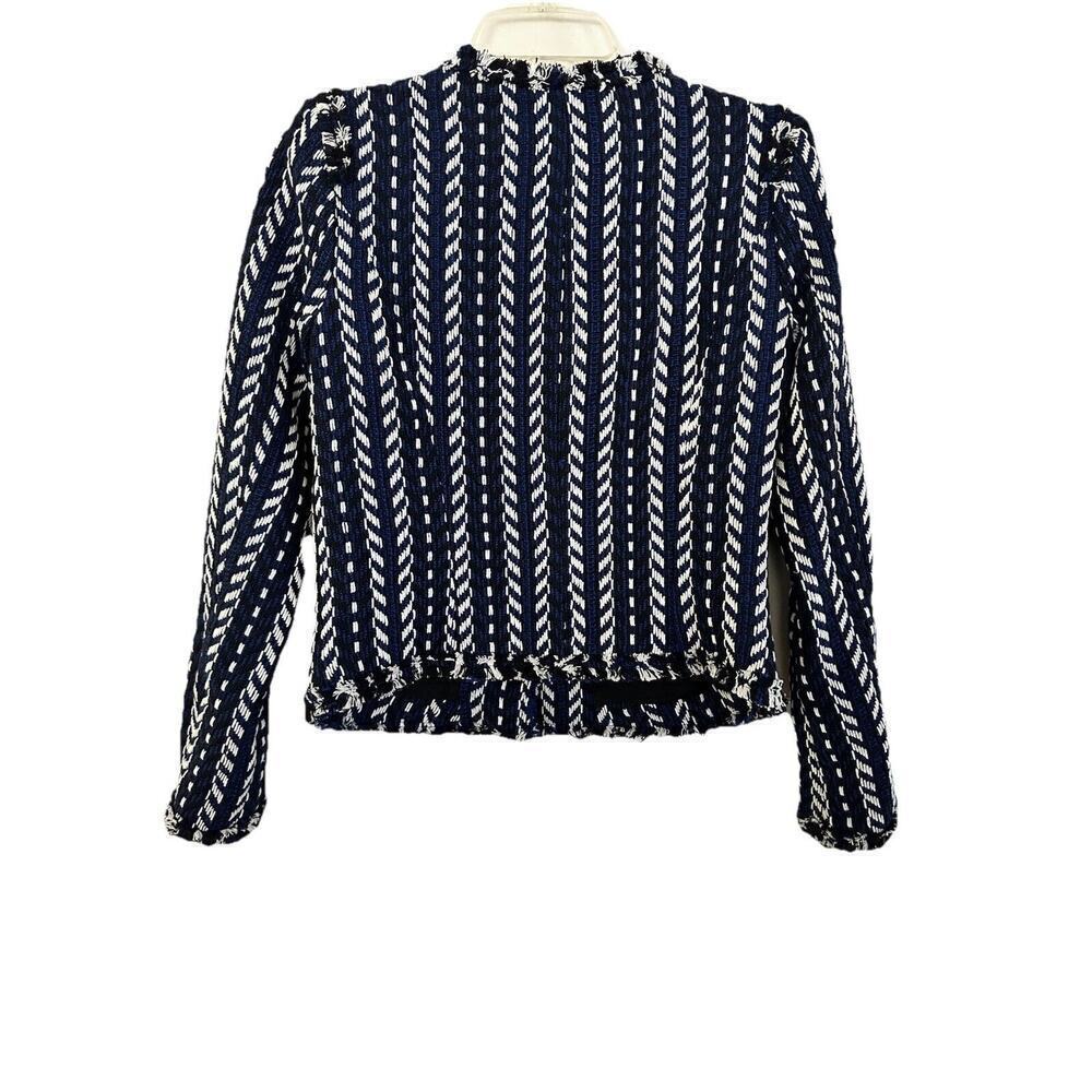Vici Women M Blazer Navy Blue Long Sleeve Button Closure Eyelash Fringe Hem NWOT - Picture 2 of 8